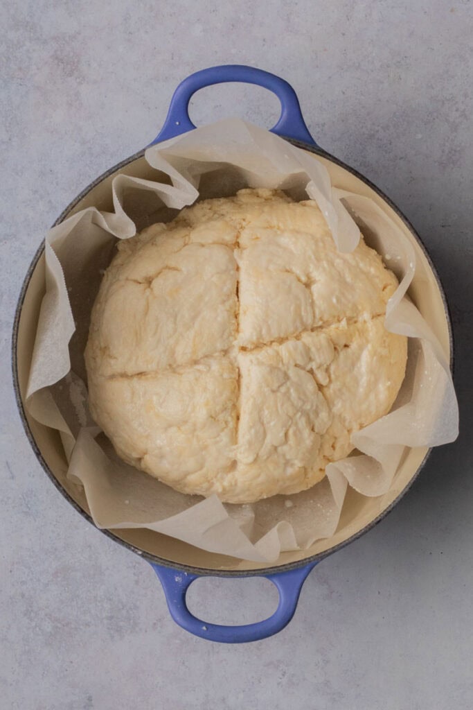 The loaf of damper, scored and ready to bake.