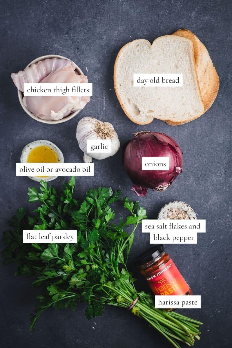 All the ingredients you need to make Harissa chicken meatballs.